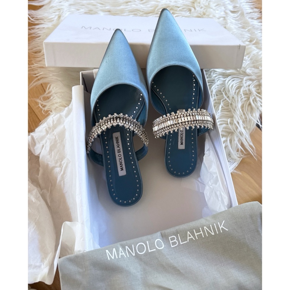 NEW MANOLO BLAHNIK Lutara Crystal-Band Satin Flat Ballerina Mules Flats 36 - Picture 5 of 6